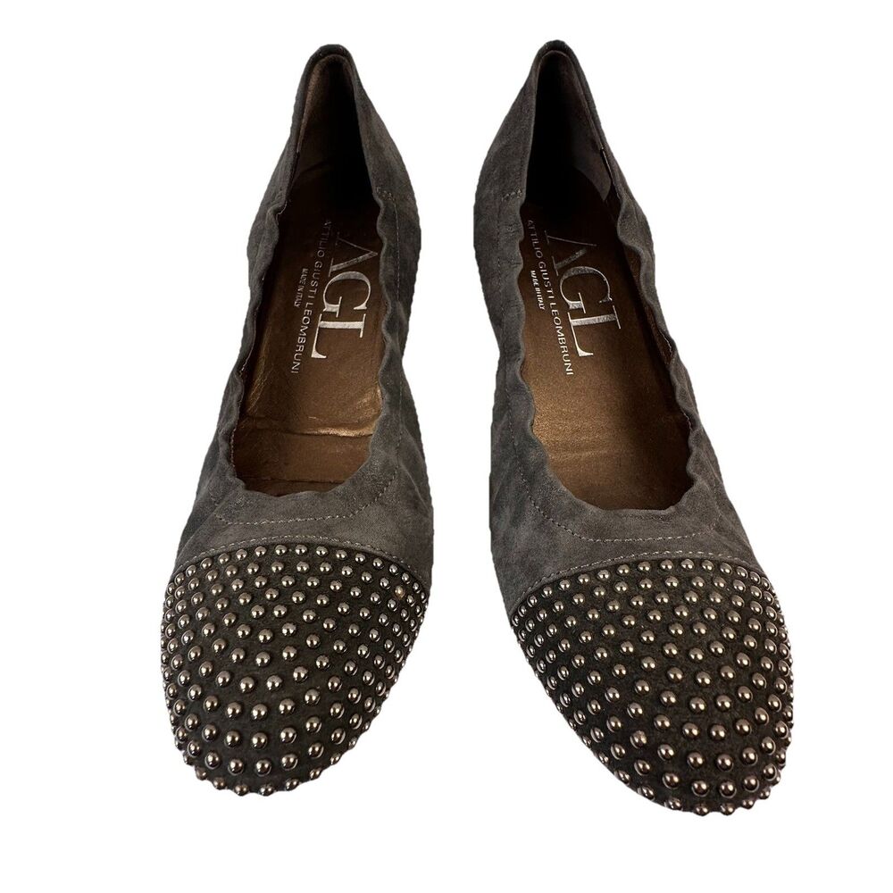 AGL Attilo Giusti Leombruni Blakely Studded Cap Toe Gray Suede Ballet Flat SZ 8